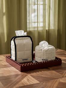 Cirelle 1PC/2PCS Modern Minimalist Quilted Tissue Box Cover, Black Contrast Trim Round Square Desktop Holder, Decorative Napkin Organizer For Living Room Entryway Office Home Table Decor - Multicolor - View 5