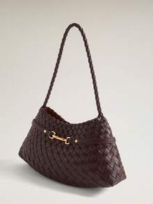 Wovira Women's Fashion Coffee-Colored Shoulder Bag, Exquisite Buckle Straps, Hand-Woven Craftsmanship, For Daily, Commuting, Shopping, Vacation, Travel - Coffee Brown - View 4