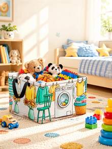 1Pc Happy Laundry Day Print Foldable Storage Basket, Square Fabric Collapsible Storage Bin, Space Saving Organizer For Home, Dorm & Under Bed Storage - Multicolor - View 6