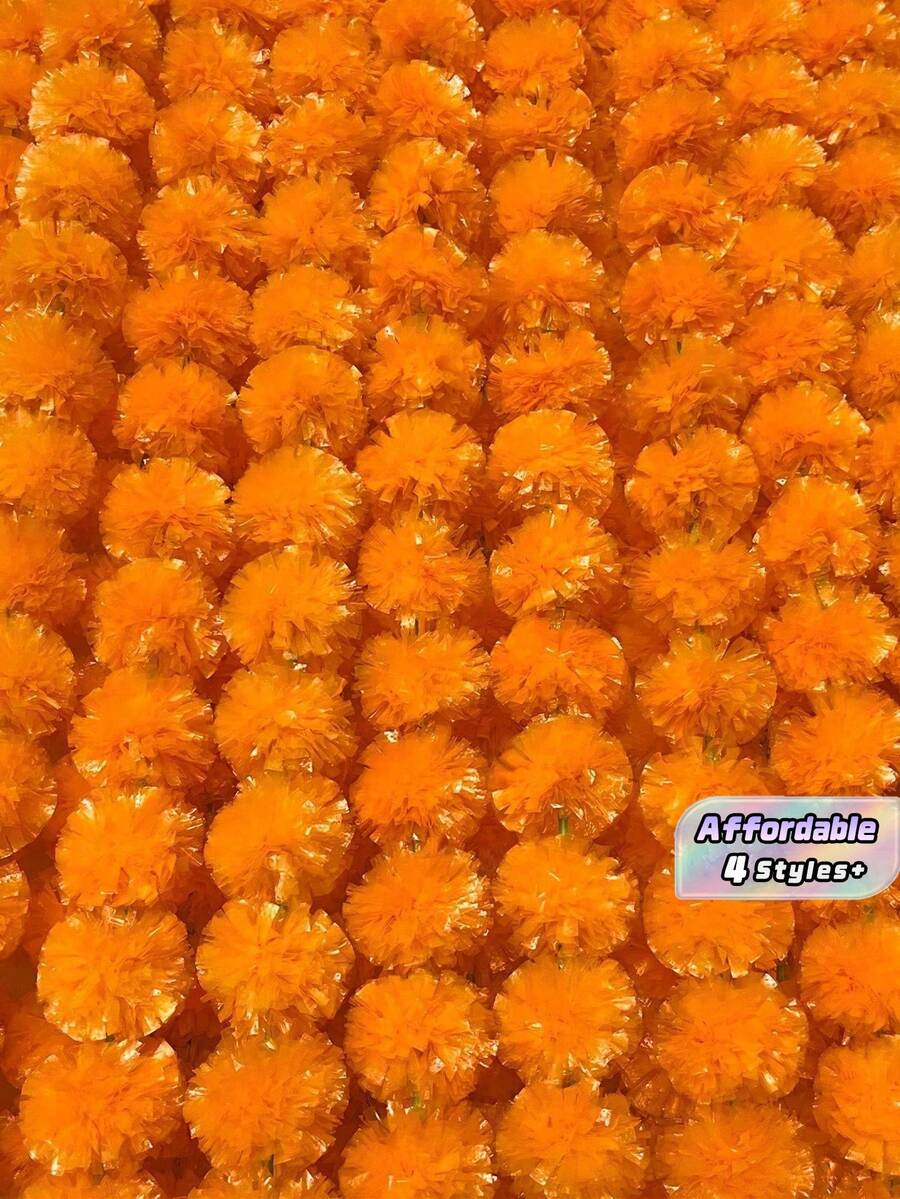 2/4/6/8 Pcs,Marigold Flower Garland, 59in Long, Artificial Orange Marigold Flower String, Suitable For Diwali, Weddings, Home Decor And More - Orange - View 1