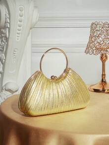SHECARRY Ladies Fashionable Elegant Exquisite Simple Golden Folded Handheld Dinner Bag, Party Dating Banquet Wedding Ball Night Club - Gold - View 1