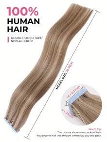 20pcs 50g Tape In Hair Extension, 100% Real Remy Human Hair Extension For Salon Silky Seamless Invisible Skin Weft Tape Ins,  For Thinning Hair Woman Natural Look  Can Be Reused ,For Fine Or Thin Hair ,Add Volume Halloween Costumes,Highlight 6P27# - S6/27 - View 2