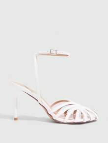 CUCCOO SZL Women's Fashion Sexy Round Toe Wrinkled Mirror PU Fabric Thin Strap Roman Sandals - White - View 2