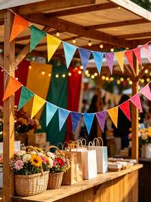 Colored Polyester Triangular Bunting Flags, Multi-Purpose Banners Suitable For Home And Event Decoration, Ideal For Occasions Including Weddings, Birthdays, Mawlid, National Day, Christmas, Halloween, Thanksgiving, New Year, Gardens And More - multicolor - View 2