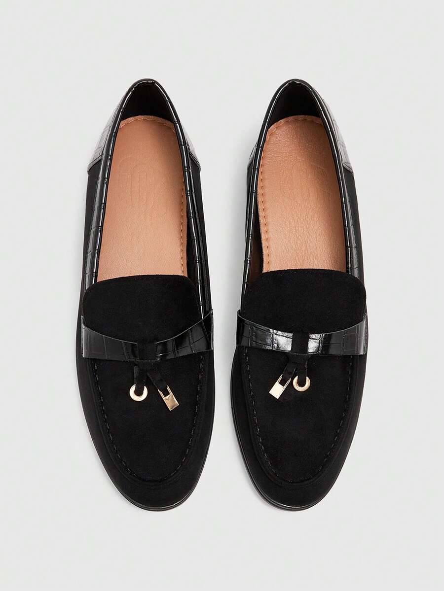 CUCCOO BIZCHIC Women's Fashion Black Suede Comfortable Casual Loafers, Suitable For Commuting, Outdoor, Shopping, Work, Daily Wear For Christmas Spring Shoes Fall Shoes - Black - View 1
