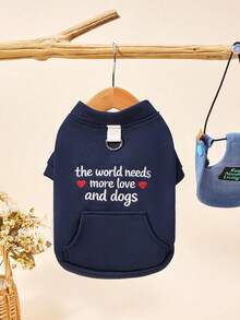 PETSIN 1pc Pet Clothing, Embroidered Letters With Pockets, Cat And Dog Universal Hoodie, Casual And Comfortable Daily Wear, Open Button Top - Multicolor - View 24