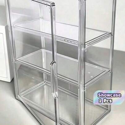 1 Pc 3-Tier Transparent Display Cabinet With Magnetic Door Heavy-Duty Acrylic Structure No Assembly Required Modern Clear Display Case For Store Home Office Collectibles Space-Saving Organizer Minimalist Decor