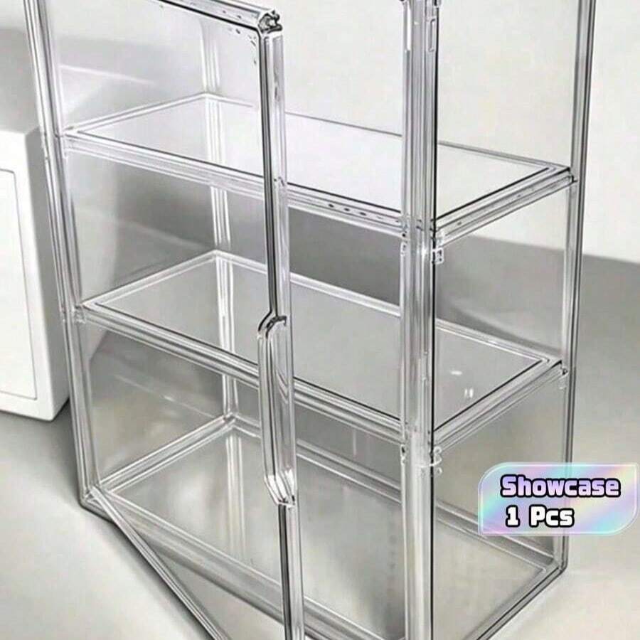 1 Pc 3-Tier Transparent Display Cabinet With Magnetic Door Heavy-Duty Acrylic Structure No Assembly Required Modern Clear Display Case For Store Home Office Collectibles Space-Saving Organizer Minimalist Decor - 36*27*14cm / 14.17*10.63*5.51in - View 1