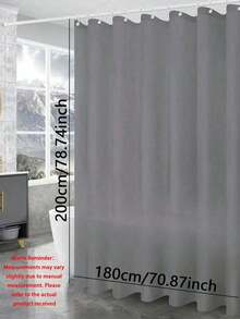 1pc Plain Gray Shower Curtain Liner, Solid Color Bathroom Decor, Privacy, With Hooks - Grey - View 11