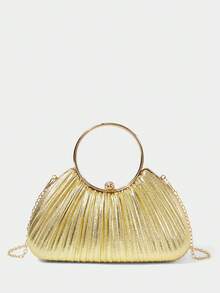SHECARRY Ladies Fashionable Elegant Exquisite Simple Golden Folded Handheld Dinner Bag, Party Dating Banquet Wedding Ball Night Club - Gold - View 2