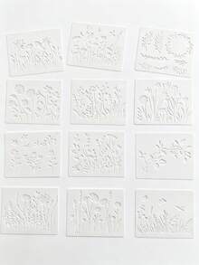 12 Pieces Of Flower-Patterned Painting Templates, Reusable. Spring Theme. Suitable For Wall Painting, Home Decoration, And Back-To-School Items. - White - View 8