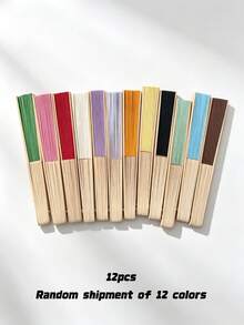 6/12/16/24/36 Pcs,Portable Foldable Bamboo Hand Fan Elegant Women Accessory, Instant Cooling For Wedding, Beach, Travel & Photo Props(Colors Are Dispatched Randomly.) - multicolor - View 7