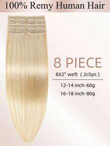 8PCS With 16 Clips Straight Clip In Hair Extensions 100% Real Human Hair Color P27/613# Golden Blonde Highlighted Light Blonde 12-18 Inch Double Weft Invisible Clip Hair Extensions Remy Natural Human Hair For Women Girl Daily Full Head Use - SP27/613 - View 3