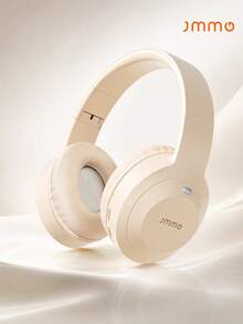 JMMO Wireless Over Ear Headphones, Soft Cushioned Bluetooth Headset With Long Battery Life, Minimalist Cream Noise Isolation Headphones For Travel Study Gaming - View 1