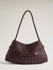 Wovira Women's Fashion Coffee-Colored Shoulder Bag, Exquisite Buckle Straps, Hand-Woven Craftsmanship, For Daily, Commuting, Shopping, Vacation, Travel - Coffee Brown - View 5