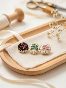 Bộ 10 nút kim loại tròn hoa sen 3D cao cấp phong cách Trung Quốc, sơn dầu, phụ kiện cài trang trí khâu tay cho áo khoác len, vest, áo lông và quần áo may mặc - 10pcs - Xem 7