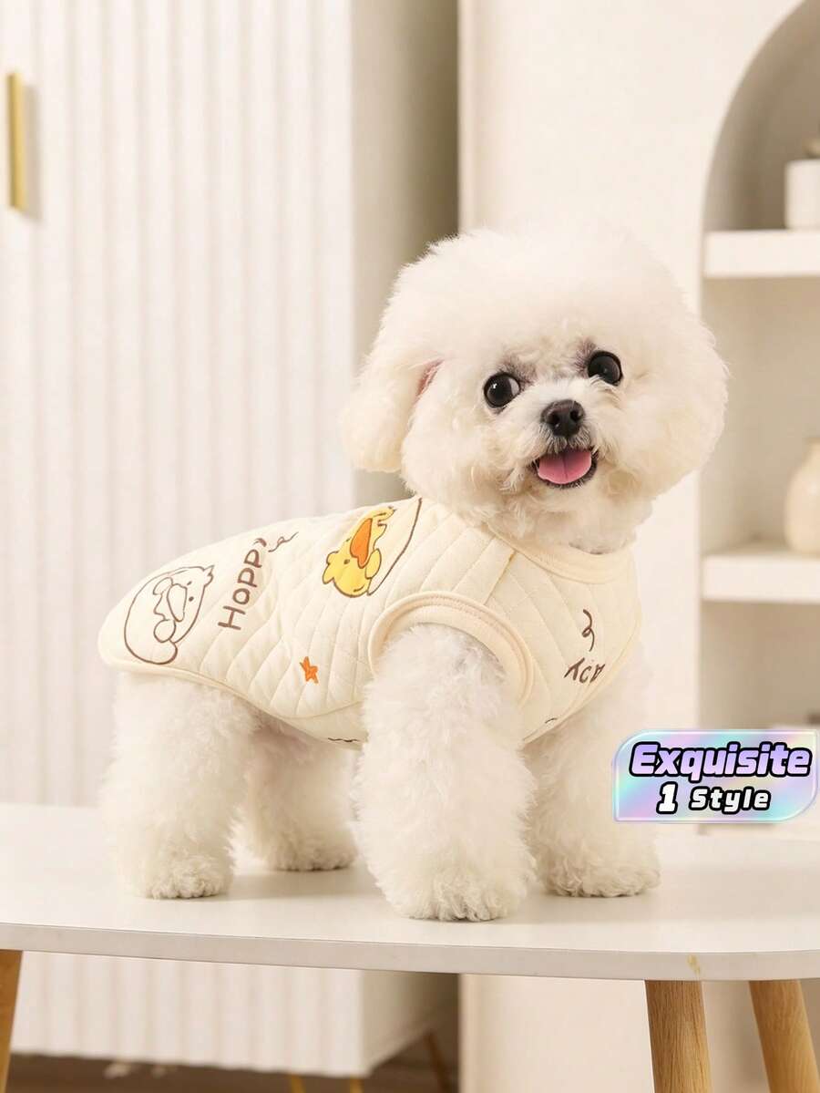 Dog Cat Winter Clothes, Button‑Up Fleece Pet Outfit, Thick Minky Velvet Warm Coat For Small & Medium Dogs, Suitable For Bichon, Pomeranian, Teddy And Poodle, Autumn Winter Pet Warm Apparel For Puppy Kitten - Air cotton back buckle - eggshell duck - View 1