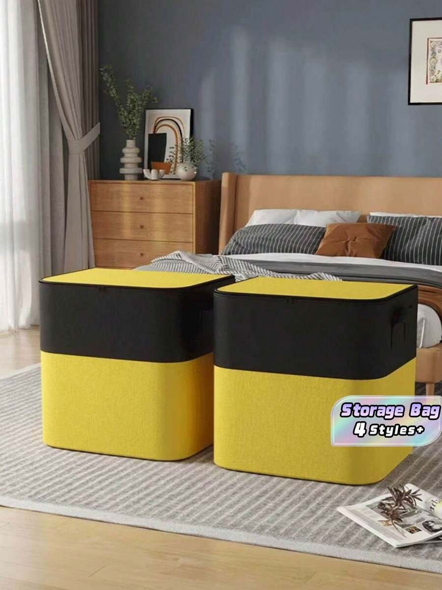 Yellow Black Double Row Large Moving Storage Bag Organizer Heavy Duty Tear Resistant Waterproof Clothes Blanket Portable Handles Foldable Space Saving Home Travel - Yellow - View 1