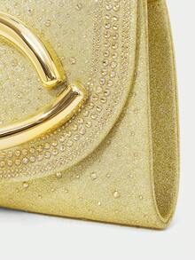 SHECARRY Ladies Fashion Gold Full Diamond Dinner Bag, Exquisite Metal Buckle Clutch Bag, For Parties, Festivals, Weddings, Dress Matching - Champagne - View 7