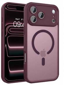 Teckwe 手機殼：奢華磁吸無線充電手機殼，相容 iPhone 18 17 16 15 14 13 12 11 Pro Max Plus Air，磨砂半透明硬殼防震防摔鏡頭保護套，手機配件，簡約設計，耐用材質，高品質手機殼，電子配件 - 酒紅色 - 查看 11