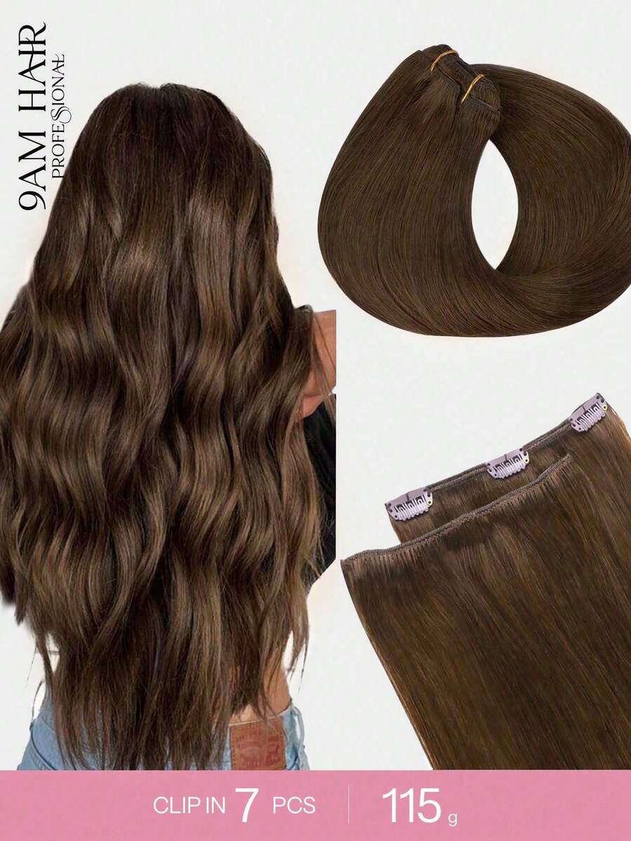 7PCS Straight Clip In Hair Extensions 100% Real Human Hair 14-24 Inch 115G Double Weft Invisible Clip Hair Extensions Remy Natural Human Hair For Women Girls Daily Use - S4A - View 1