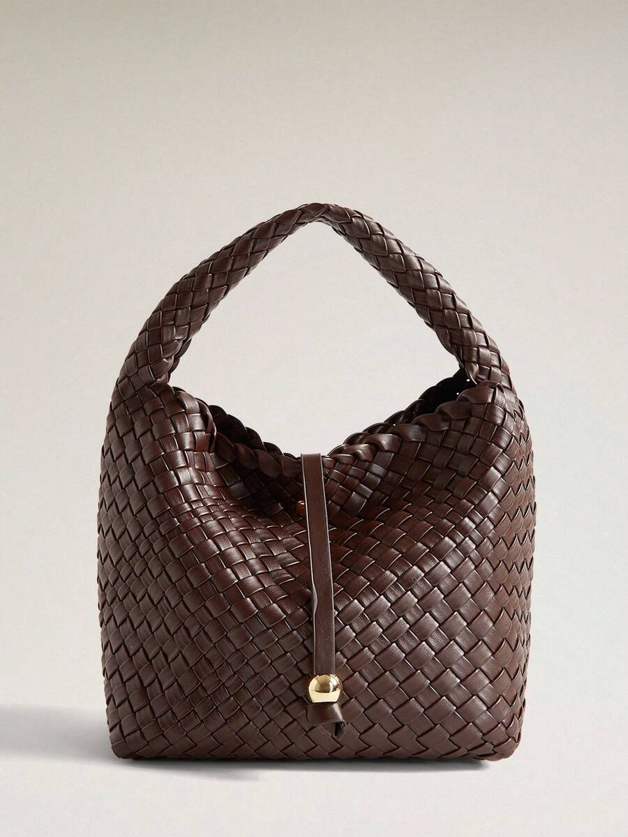 Wovira Women's Fashion Brown Handbag, Exquisite Hand-Woven Bucket Bag, For Daily, Commuting, Shopping, Vacation, Travel - Coffee Brown - View 1