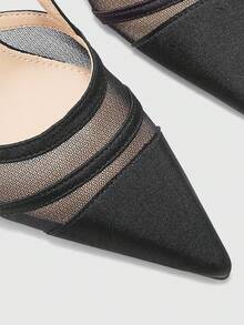 CUCCOO BIZCHIC Women's Satin Mesh Stitching Slingback High Heels, Pointed Toe Double Strap Stiletto Shoes - Black satin - View 8