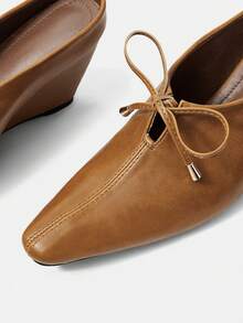 Mnmlis Rear Strap Baotou Rear Empty Pointed Head Integrated Wedge-Shaped Wedge Heel Oily Leather Soft Leather Simple Commuter Temperament Muller Single Shoes - Chocolate Brown - View 4