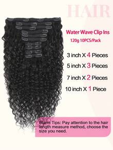 10PCS Ekstensi Rambut Gelombang Air Jepit Rambut Manusia Asli 16-20" Ekstensi Rambut Manusia untuk Wanita Jepit - Natural Black - View 5