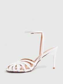 CUCCOO SZL Women's Fashion Sexy Round Toe Wrinkled Mirror PU Fabric Thin Strap Roman Sandals - White - View 4