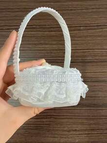 1PC Wedding Hand-Held Ring Box Lace Faux Pearl Ring Box Bow Small Flower Basket Flower Girl Hand-Held Heart-Shaped Ring Pillow Wedding Props - multicolor - View 15