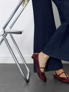 Nöista Burgundy Patent Mary Jane Flat With A Sleek Pointed Toe, Delicate Strap And A Low Heel For Timeless Elegance. - Burgundy - View 6