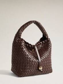 Wovira Women's Fashion Brown Handbag, Exquisite Hand-Woven Bucket Bag, For Daily, Commuting, Shopping, Vacation, Travel - Coffee Brown - View 2