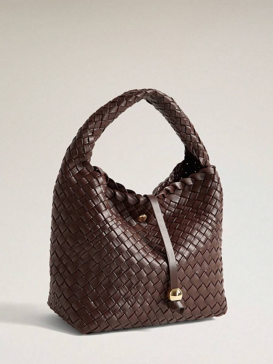 Wovira Women's Fashion Brown Handbag, Exquisite Hand-Woven Bucket Bag, For Daily, Commuting, Shopping, Vacation, Travel - Coffee Brown - View 1