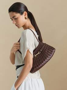 Wovira Women's Fashion Coffee-Colored Shoulder Bag, Exquisite Buckle Straps, Hand-Woven Craftsmanship, For Daily, Commuting, Shopping, Vacation, Travel - Coffee Brown - View 8