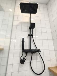 Luxury Black Shower Head Set - Wall-Mounted, Square, High-Pressure Shower Head, 4 Temperature Control Modes, With Toilet Bidet Sprayer, Suitable For Home Bathroom - Black - View 8