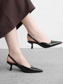 CUCCOO BIZCHIC 女款黑色扣飾優雅戶外尖頭slingback高跟鞋，適合夏季畢業舞會、度假及其他場合，兼具商務休閒、春假、復活節與聖誕假期氛圍 - 黑色3 - 查看 1