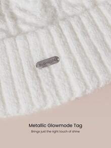 GLOWMODE Chill Mode Brushed Cable-Knit Beanie With Thick Ribbed Brim & Metallic Logo Tag Daily Casual Outdoor Fall Winter Wear - Beige - View 4