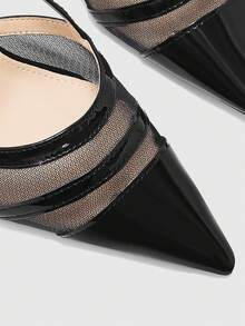 CUCCOO BIZCHIC Sepatu Hak Tinggi Wanita Model Slingback dengan Jahitan Jala Satin, Ujung Lancip, dan Tali Ganda - Hitam cerah - View 7