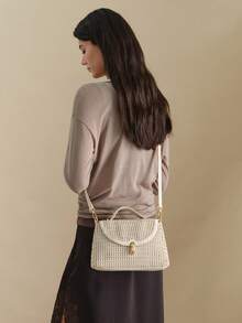 Wovira Ladies Fashion Beige Handbag, Exquisite Hollow Weaving Craft Flip Commuter Bag For Daily, Commuter, Vacation, Travel, Bohemian - Beige - View 8