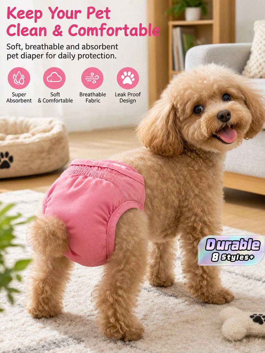 3/1pc Reusable Female Dog Diapers, Washable High Absorbent Puppy Diaper For Heat Cycle Or Excitement Urine Control, Pet Supplies - Dusty Pink - View 1