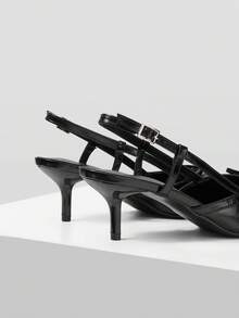 Mnmlis 2026 New Glossy Leather Strap Rear Strap High Heels, Elegant Commuter Kitten And Sandals Woman - Black - View 5