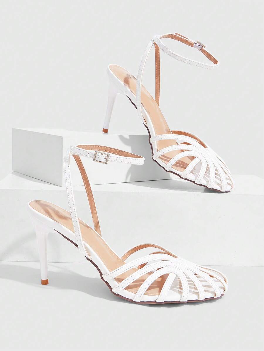 CUCCOO SZL Women's Fashion Sexy Round Toe Wrinkled Mirror PU Fabric Thin Strap Roman Sandals - White - View 1