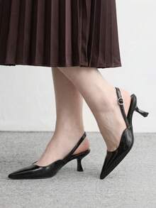 CUCCOO BIZCHIC 女款黑色扣飾優雅戶外尖頭slingback高跟鞋，適合夏季畢業舞會、度假及其他場合，兼具商務休閒、春假、復活節與聖誕假期氛圍 - 黑色3 - 查看 6