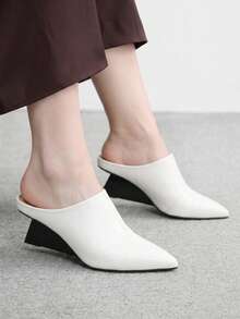CUCCOO BIZCHIC Women Shoes Fashion Versatile Commuter Pointed Wedge Heel Shoes - White - View 4