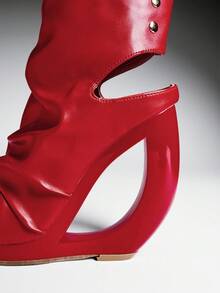 SHEIN SHUZIA Women's Open Toe Cutout Wedge Heel Bootie Sandals - Red - View 8