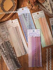 40pcs/Pack, Retro Elegant 40pcs/Pack, Retro Elegant Lace Stickers, Simple Transparent Waterproof PET Material Stickers, For Photo Albums And Envelope Decoration Scrapbook Decoration DIY Gift Box Decoration Stickers, Exquisite Gifts For Friends - Multicolor - View 12