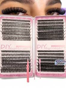 مجموعة رموش DIY Lash 216، رموش فردية من فرو منك صناعي بتجعيدة D، خفيفة الوزن وقابلة لإعادة الاستخدام، سهلة التطبيق لتمديد الرموش DIY - D - مشاهدة 2