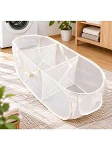 BreathableLaundry Basket, Foldable Dirty Clothes Storage Basket, Room/Bathroom Storage Basket - Beige - View 5