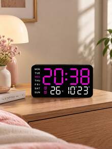 Large-Screen LED Digital Wall Clock ,USB Power Supply, Dual Alarms, Temperature And Date/Week, Adjustable Brightness, ℃/℉ Switch, Minimalist Design, Suitable For Home And Office Use(Battery Not Included) - multicolor - View 5